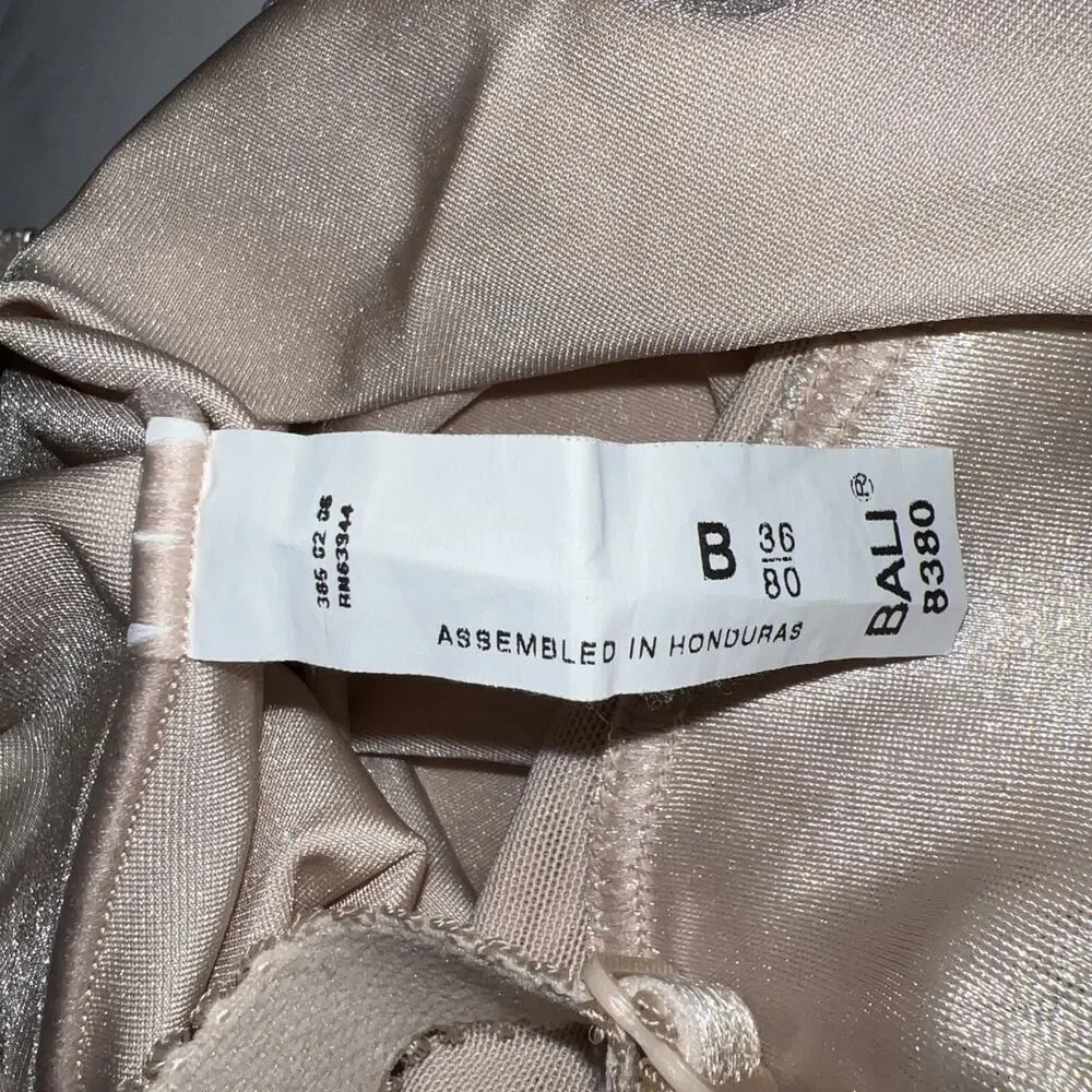 Vintage Bali 36B Womens Glam BodySuit Beige Tan Nude Soft Cup Wireless 8380 - Picture 15 of 15